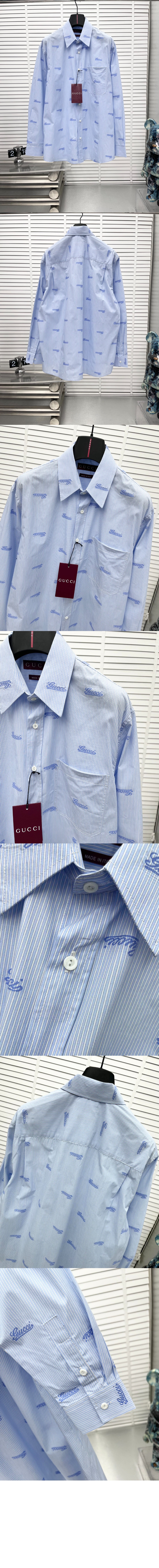 미러급레플리카사이트 | 명품레플리카 전문 쇼핑몰  | 하이퀄 - 자수 스트라이프 코튼 셔츠 > 구찌