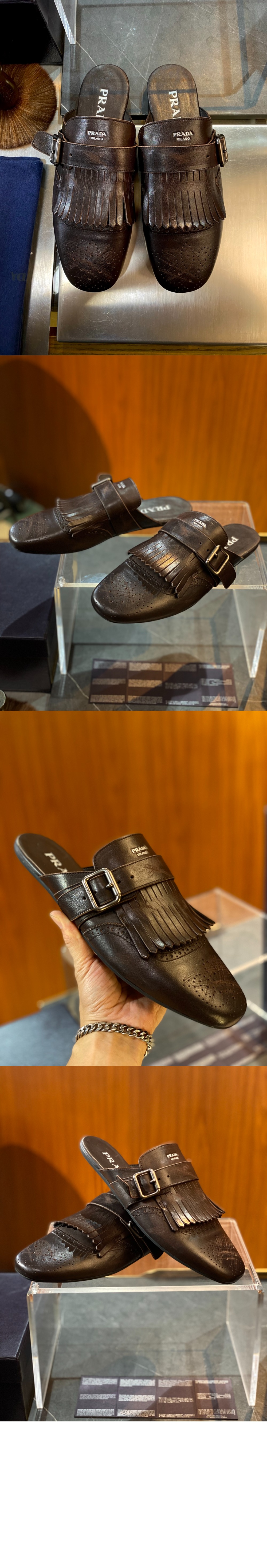 미러급레플리카사이트 | 명품레플리카 전문 쇼핑몰  | 하이퀄 - 버클 스트랩과 프린지가 있는 앤티크 가죽 뮬 2S2993 &gt; 프라다