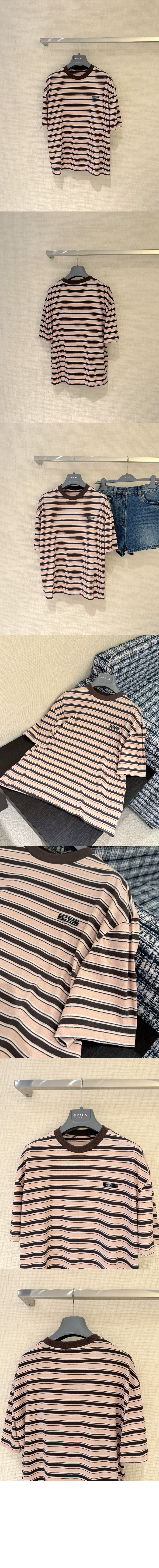 미러급레플리카사이트 | 명품레플리카 전문 쇼핑몰  | 하이퀄 - 스트라이프 리슬 코튼 티셔츠 &gt; 프라다