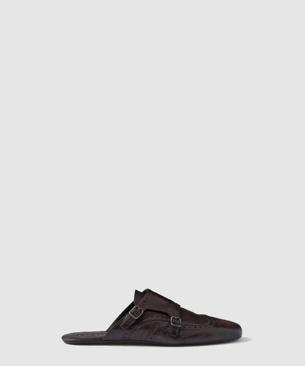 셔플 더블 몽크 스트랩 가죽 뮬 2S2992