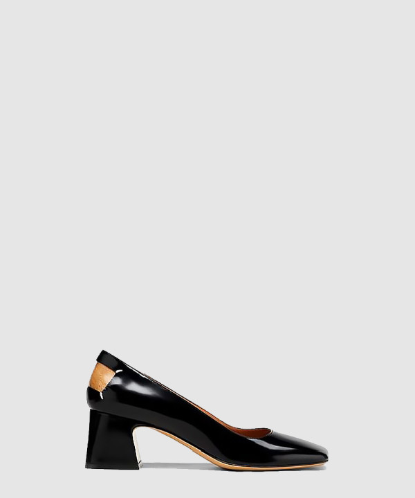 백 스티치 레더 스퀘어토 펌프스 T8013