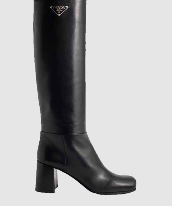 로고 브러쉬드 가죽 롱 부츠 1W931M