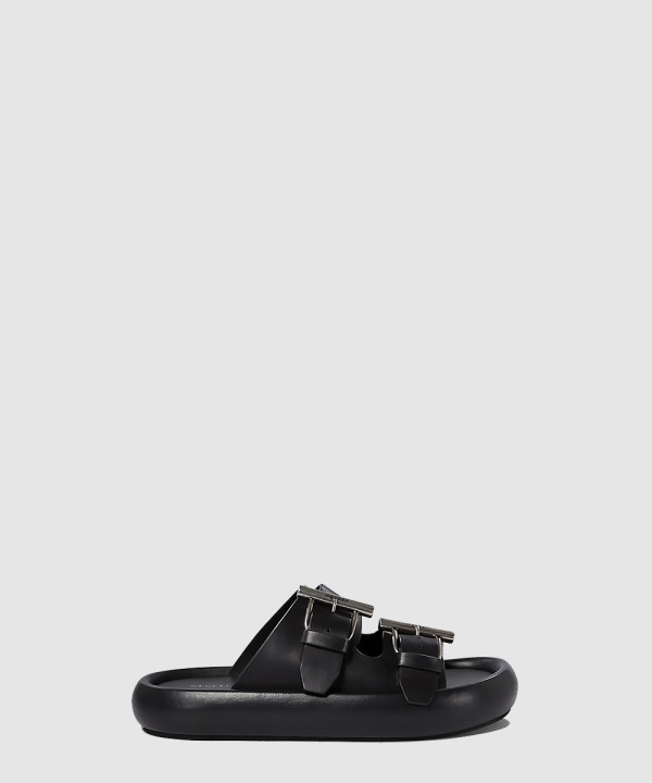 로고 디테일 더블 버클 레더 샌들 809960