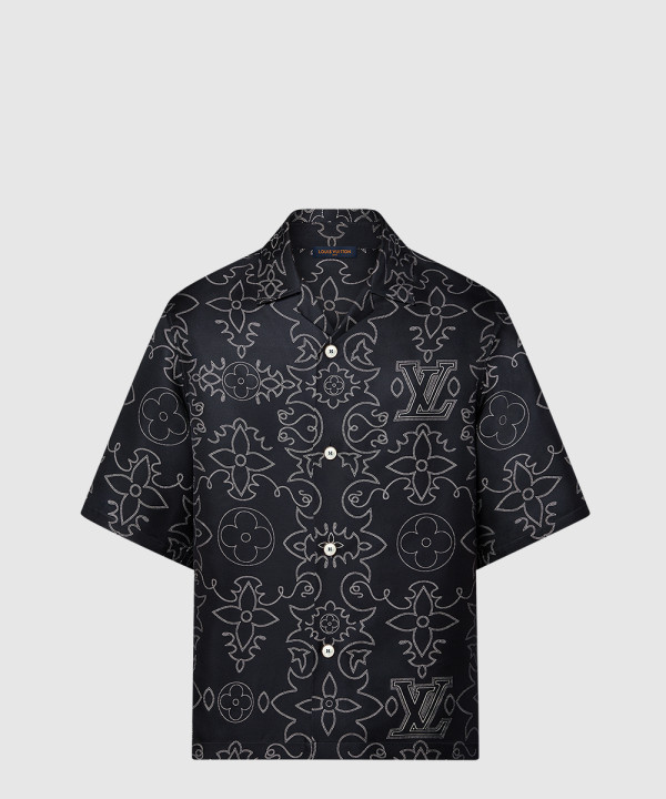 프린티드 쇼트 슬리브드 실크 셔츠