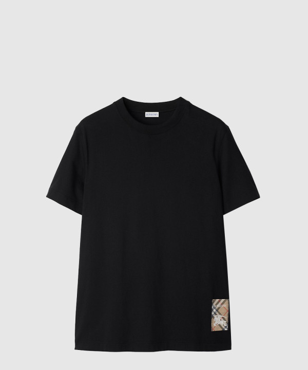 체크 라벨 코튼 티셔츠