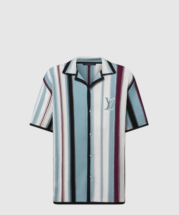 스트라이프드 크로셰 쇼트 슬리브드 셔츠