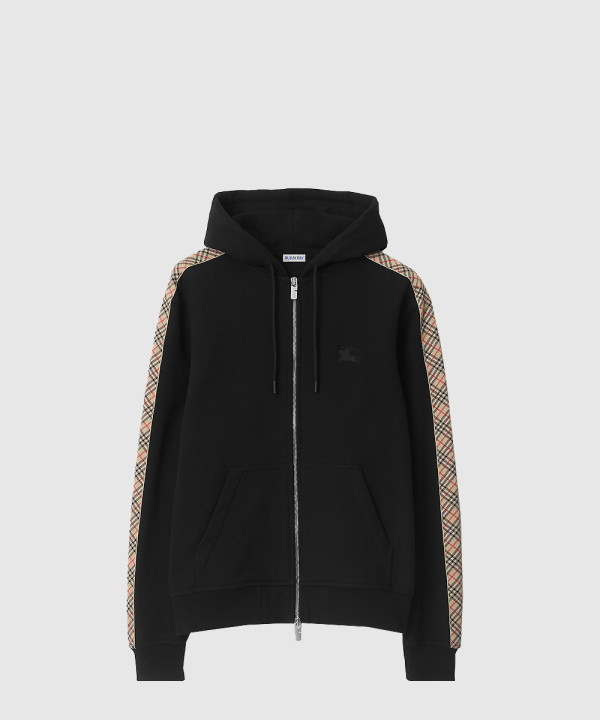 체크 트리밍 코튼 지퍼 후디