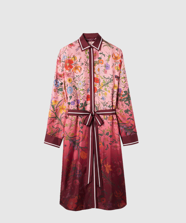 프린트 실크 트윌 셔츠 드레스