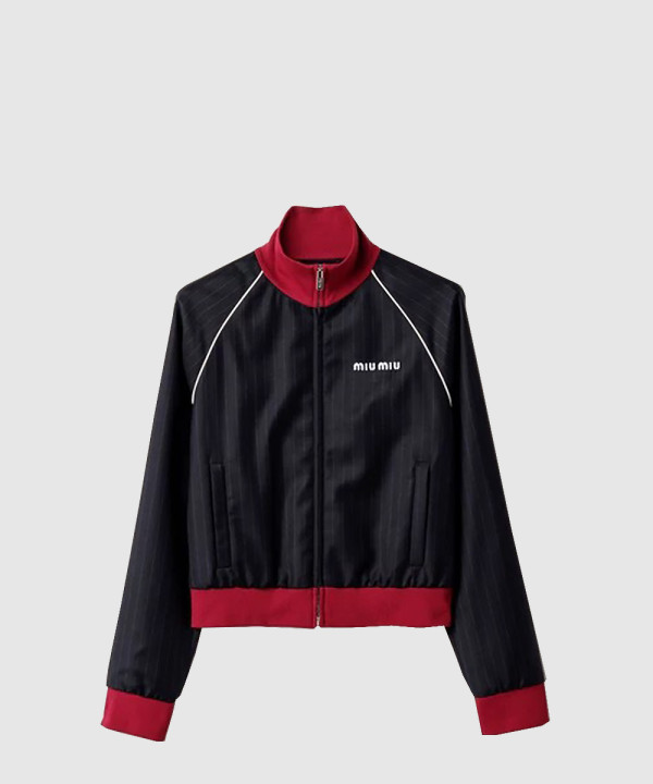 핀스트라이프 지퍼 블루종 재킷