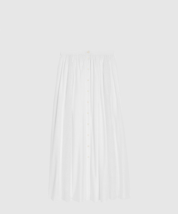 자수 미디 스커트