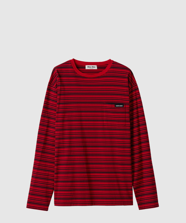 롱 슬리브 코튼 저지 티셔츠