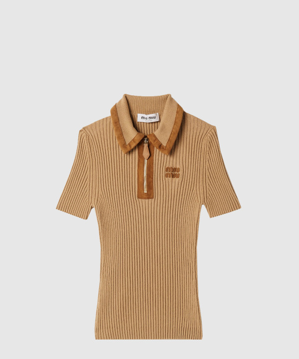 리브드 니트 캐시미어 폴로 스웨터