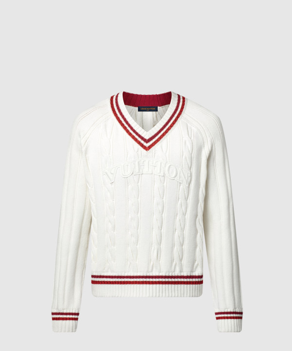 프레피 V넥 케이블 풀오버