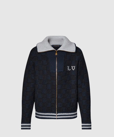 다미에 니트 블루종